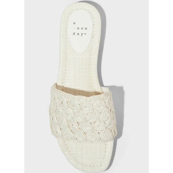 Ariella Woven Raffia Slide Sandals with Memory Foam Insole White Size 8 - Picture 2 of 4